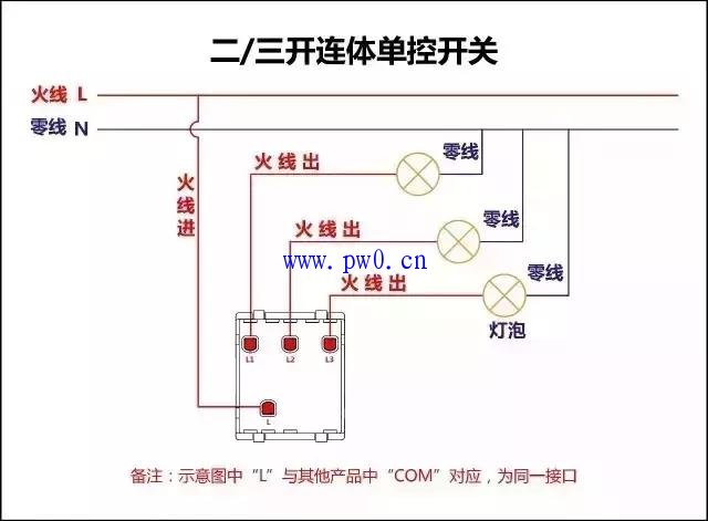 三控开关实物接线图