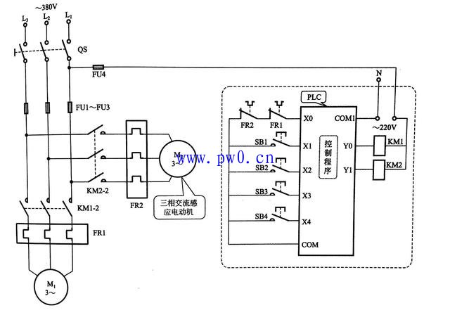 两台电动机顺序启停plc控制电路图